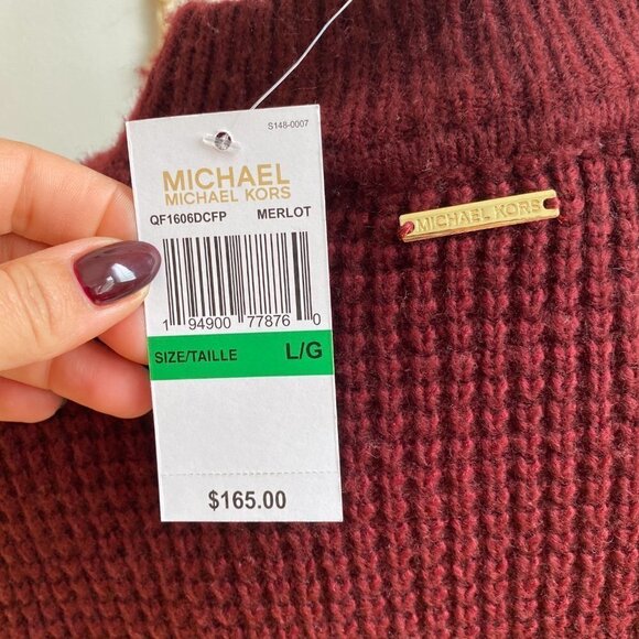 MICHAEL Michael Kors BNWT Fringe Burgundy Sweater Mock Neck Knit Sz Large New - Picture 6 of 8